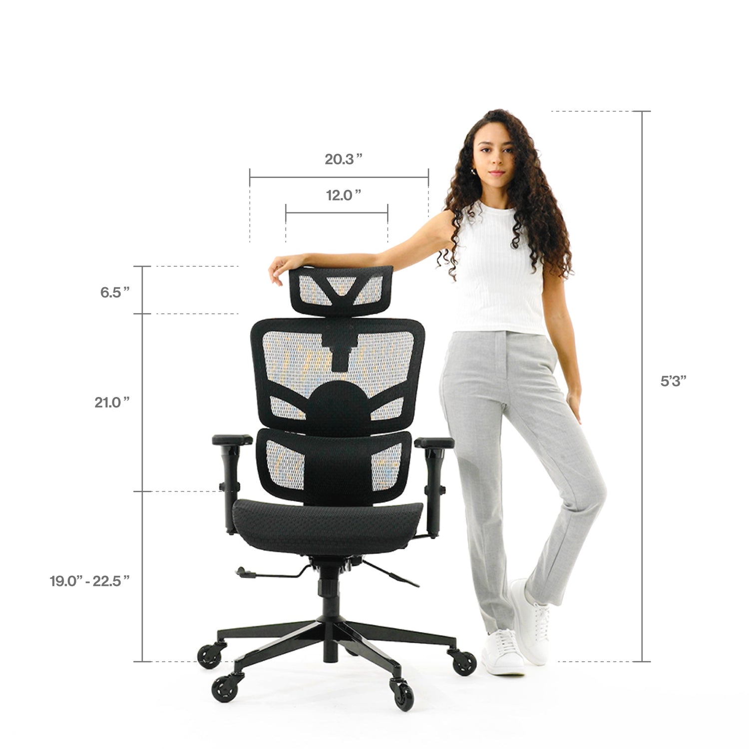 Wellnewlife Prestige Ergonomic Office Chair with Full Body Adjustability  for 5ft 4in to 6ft 6in. Adjustable Height, Head, Arms, Seat Depth,  Backrest, Recline. Swivel Mesh Office Chair, Blade (Black) 